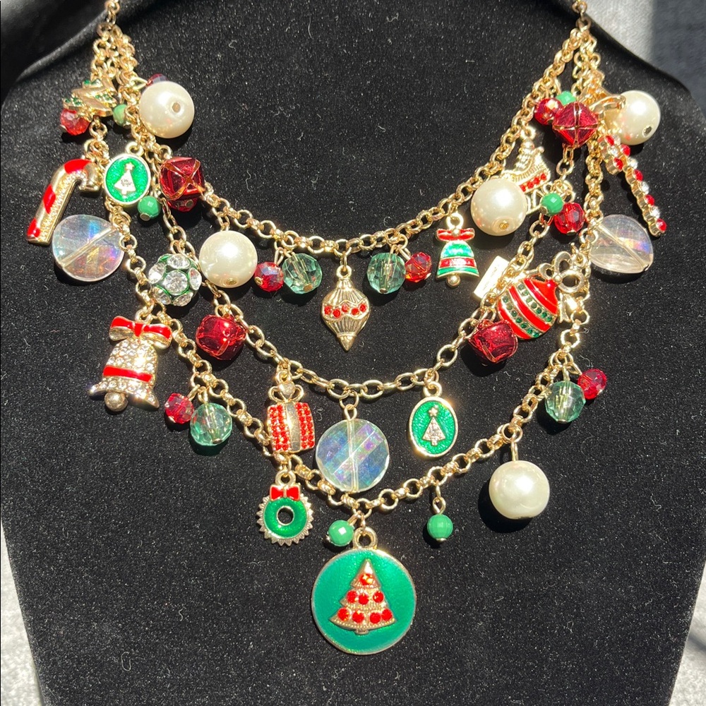 Vintage Holiday 3 Chained Sparkly Charm Necklace